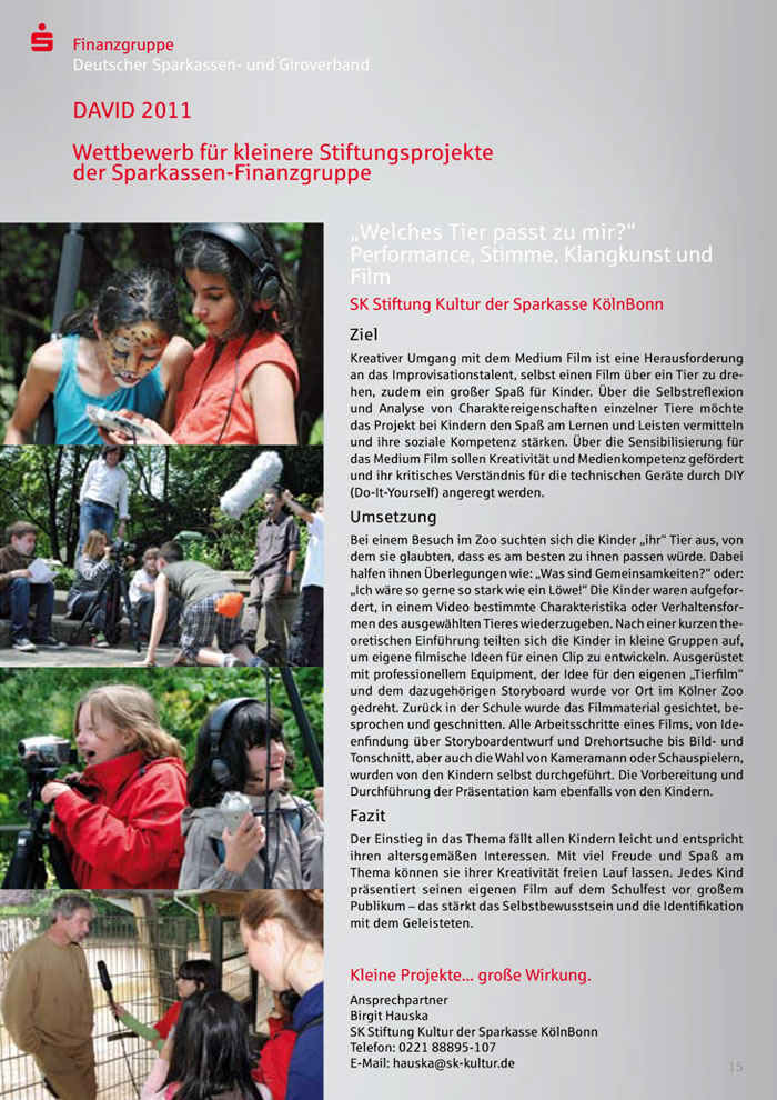 Sparkassenstiftungen Broschre Preisverleihung - David, ausgezeichnetes Projekt